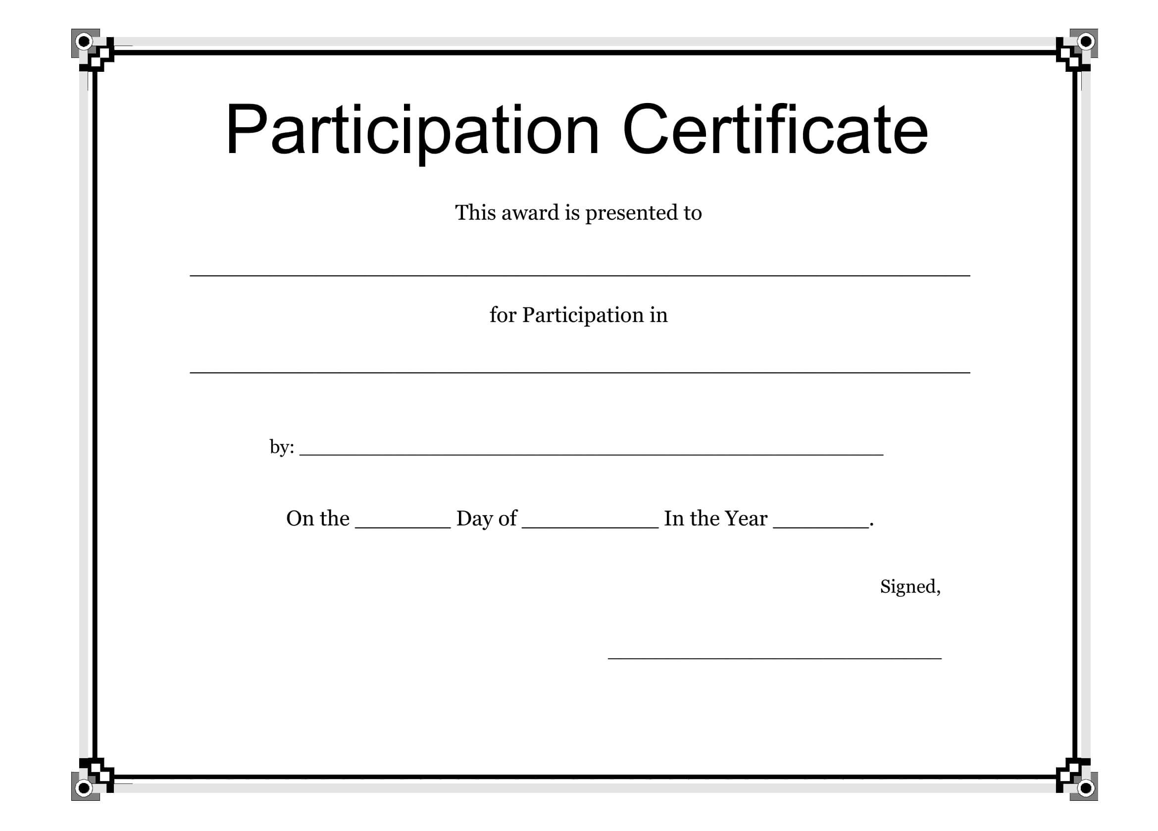 Participation Certificate Template Free Download with Participation