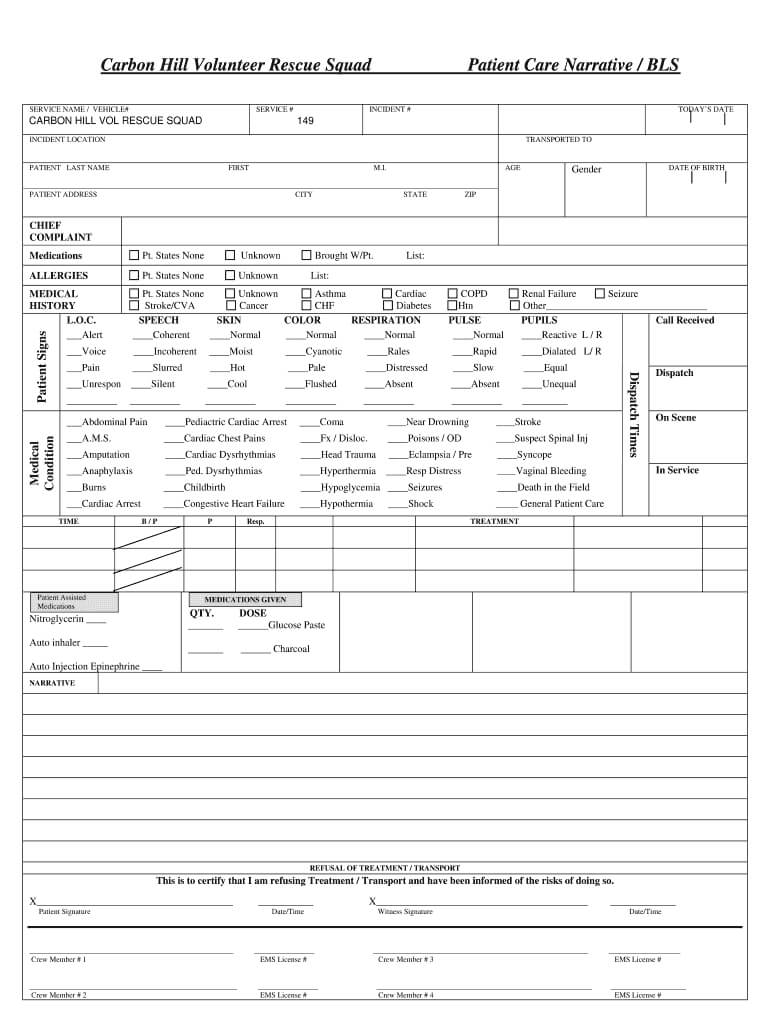 Patient Care Report Template Doc – Fill Online, Printable Throughout Patient Care Report Template