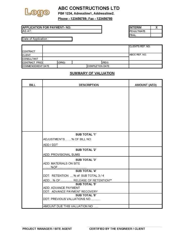 Payment Application Format For Construction Companies Regarding Construction Payment Certificate Template