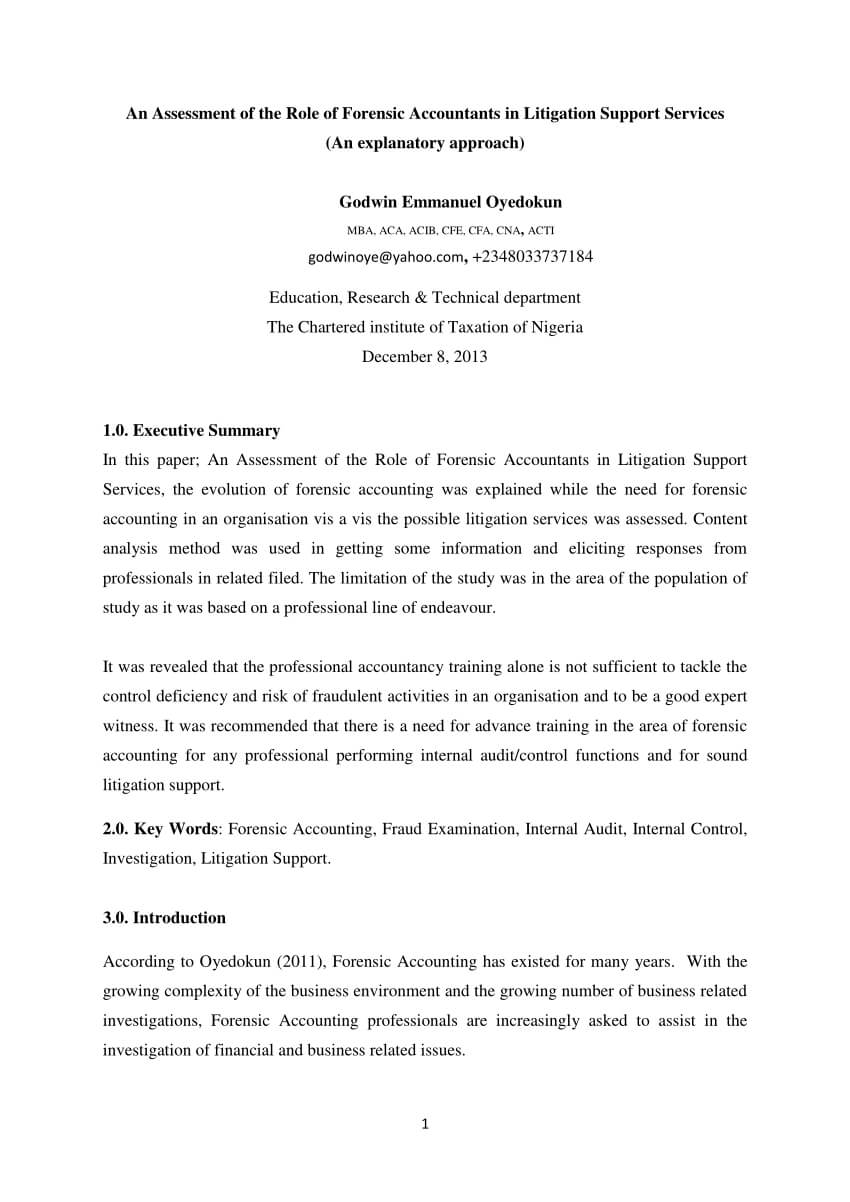 Pdf) An Assessment Of The Role Of Forensic Accountants In Within Forensic Accounting Report Template