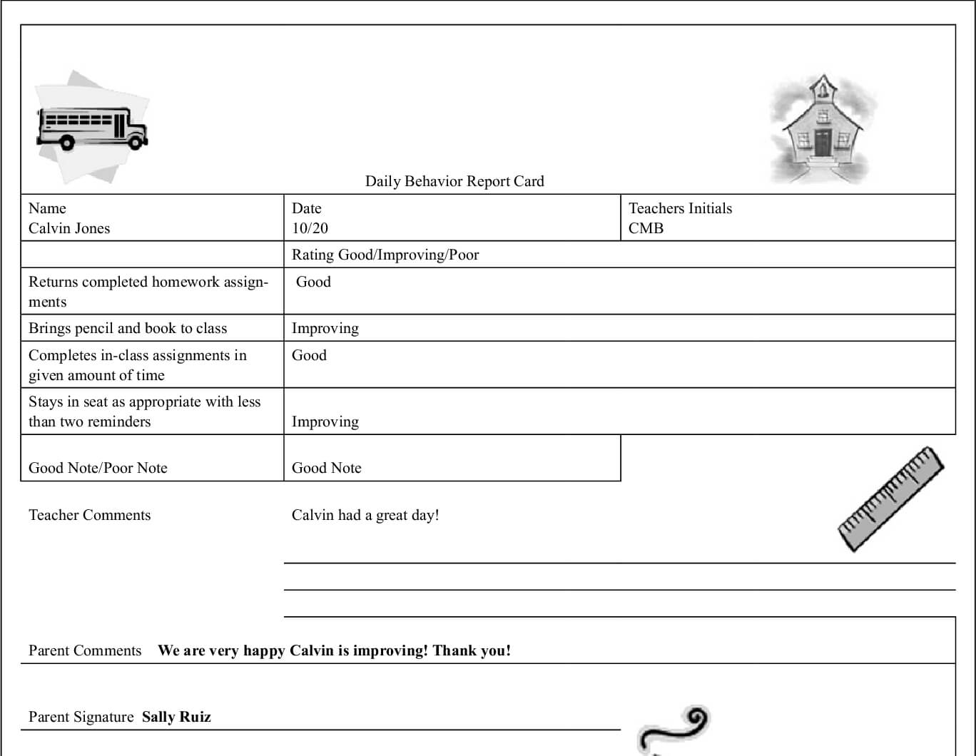 Pdf] Calvin Won't Sit Down! The Daily Behavior Report Card Within Daily Report Card Template For Adhd