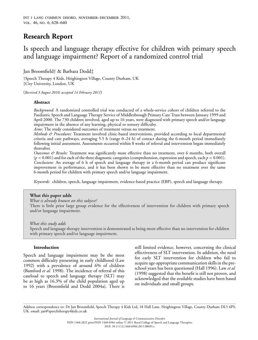 Pdf) Is Speech And Language Therapy Effective For Children Within Speech And Language Report Template