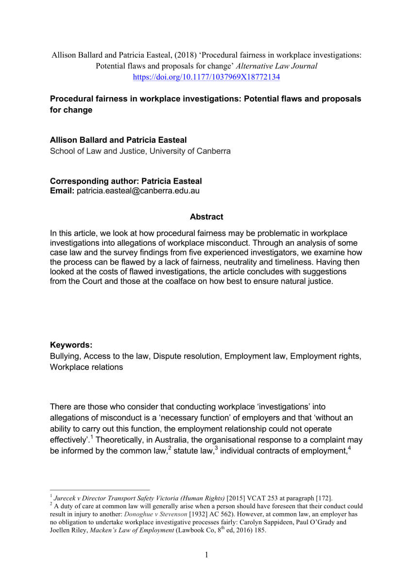 Pdf) Procedural Fairness In Workplace Investigations In Sexual Harassment Investigation Report Template