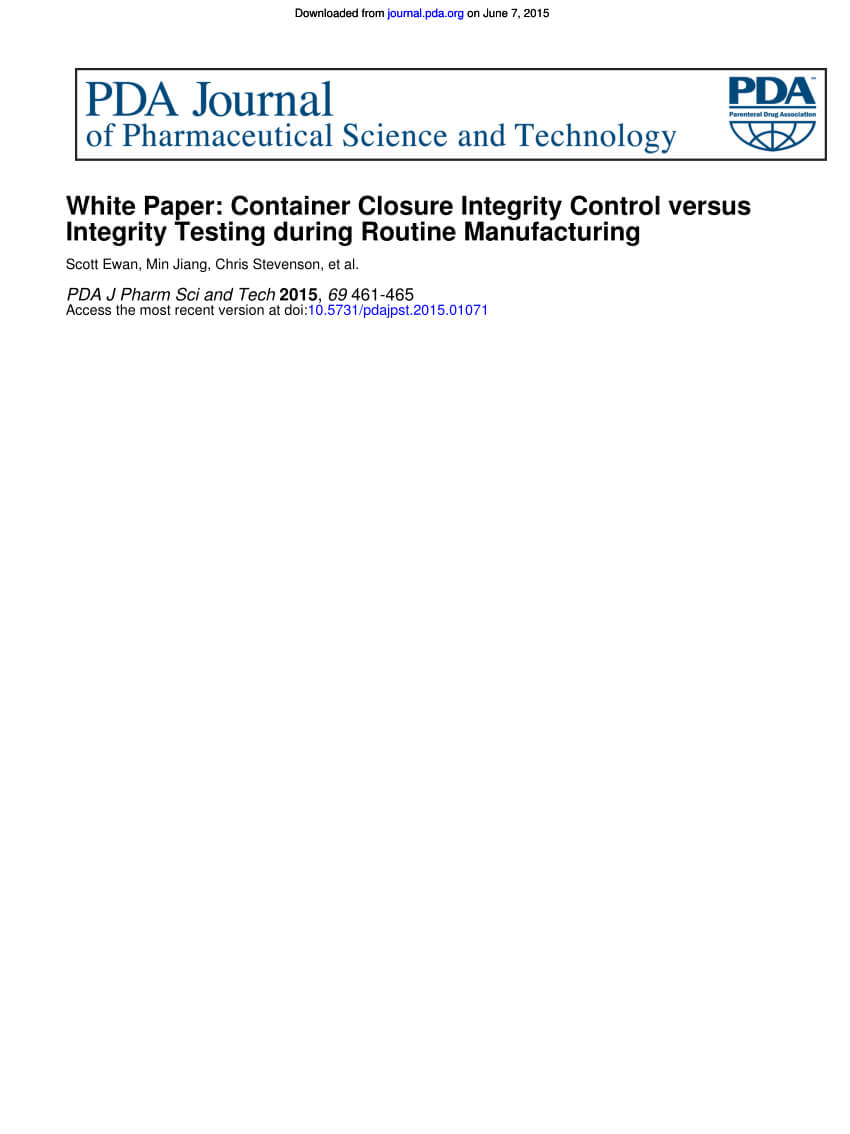 Pdf) White Paper: Container Closure Integrity Control Versus With Regard To Test Closure Report Template