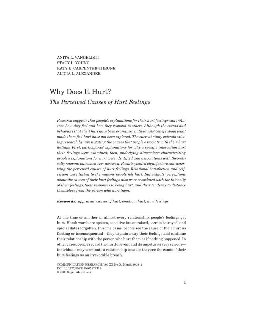 Pdf) Why Does It Hurt?: The Perceived Causes Of Hurt Feelings. With Hurt Feelings Report Template
