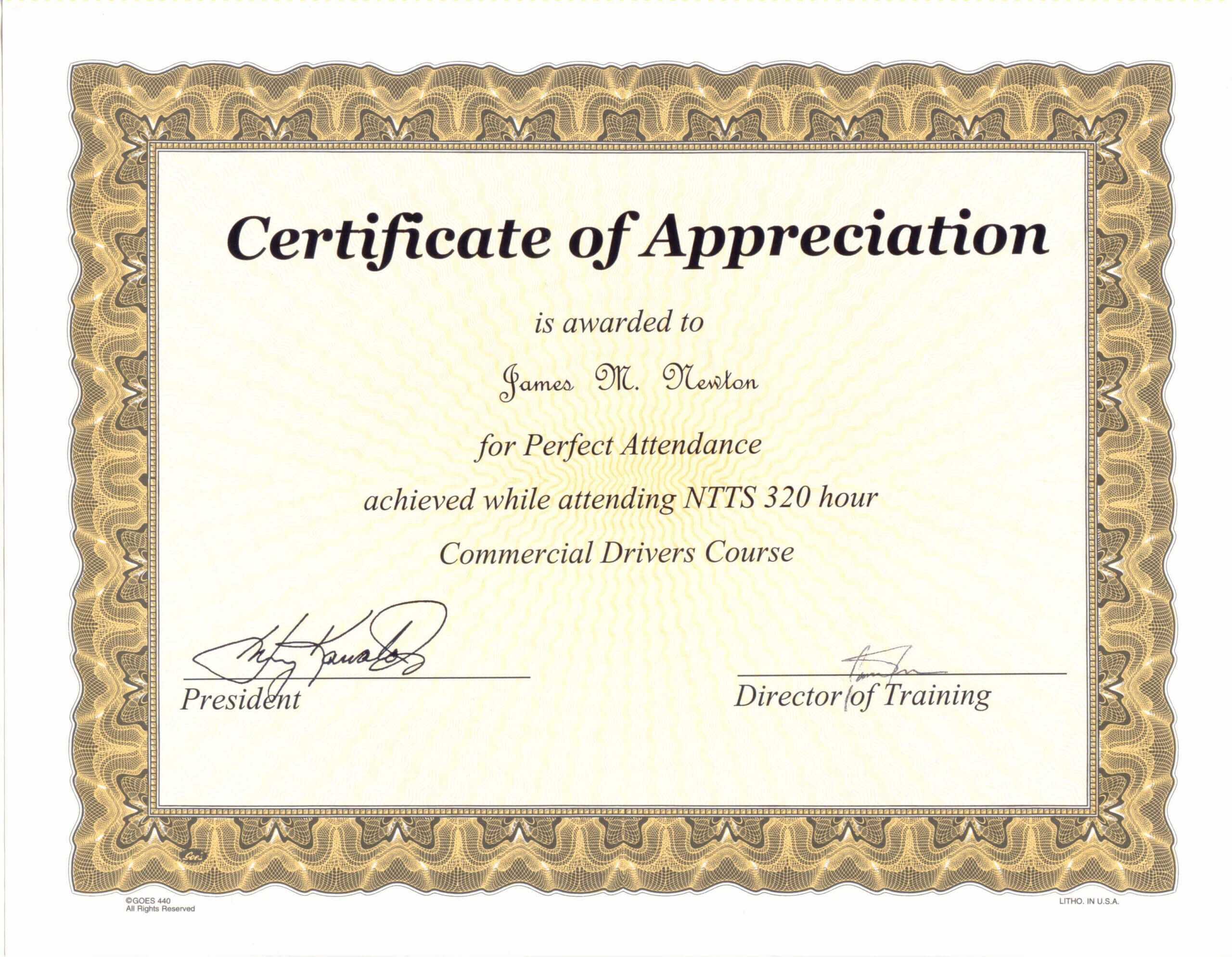 Perfect Attendance Award Certificate Template With Perfect Attendance Certificate Template