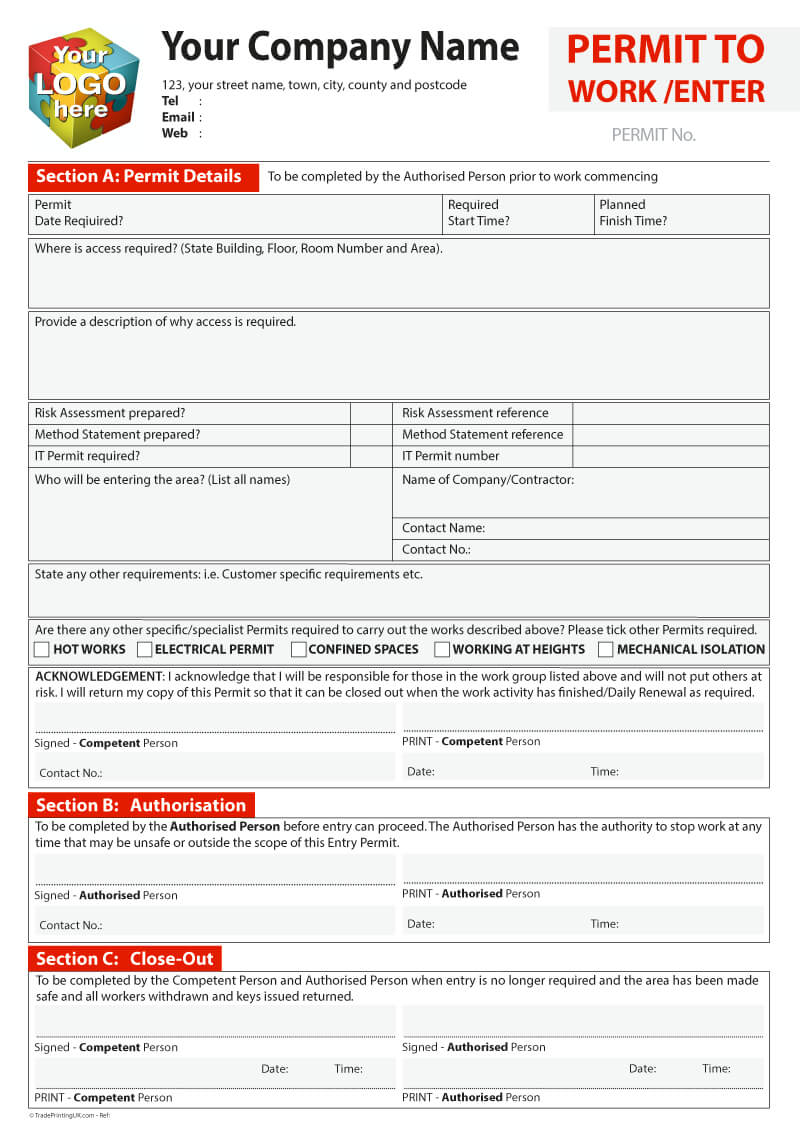 Permit To Work Template Artwork For Carbonless Ncr Print Intended For Electrical Isolation Certificate Template