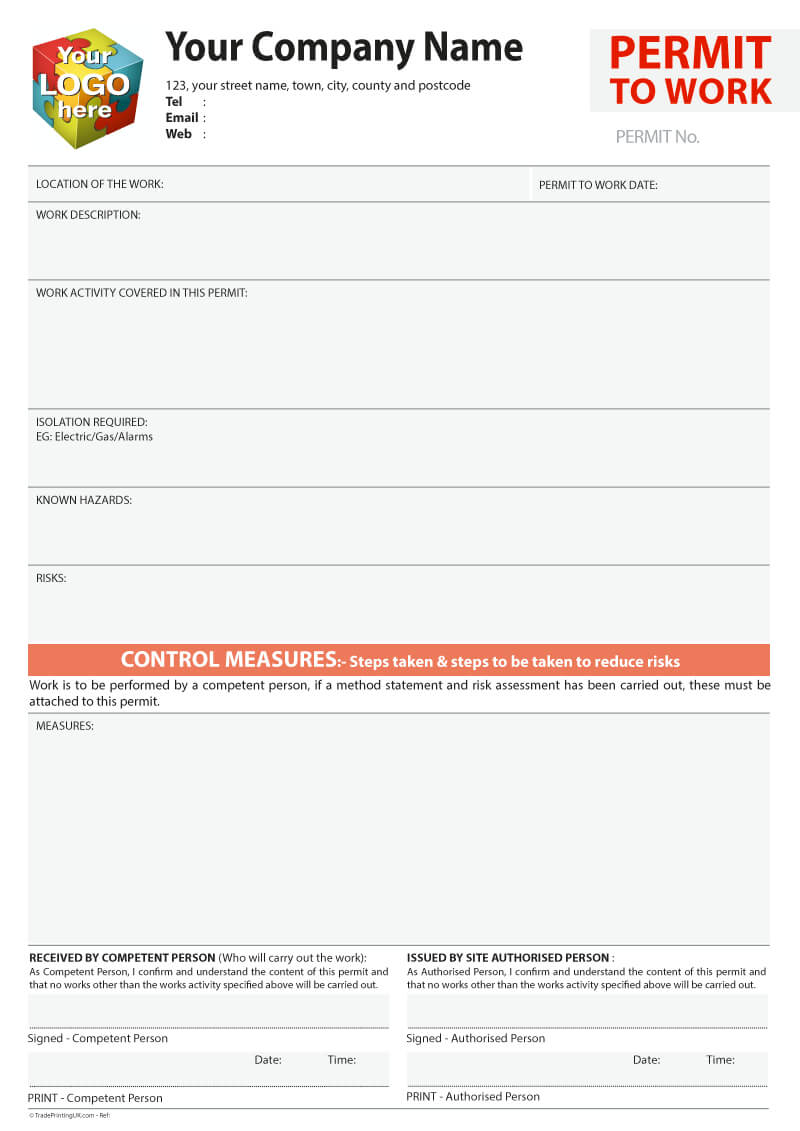 Permit To Work Template Artwork For Carbonless Ncr Print With Electrical Isolation Certificate Template