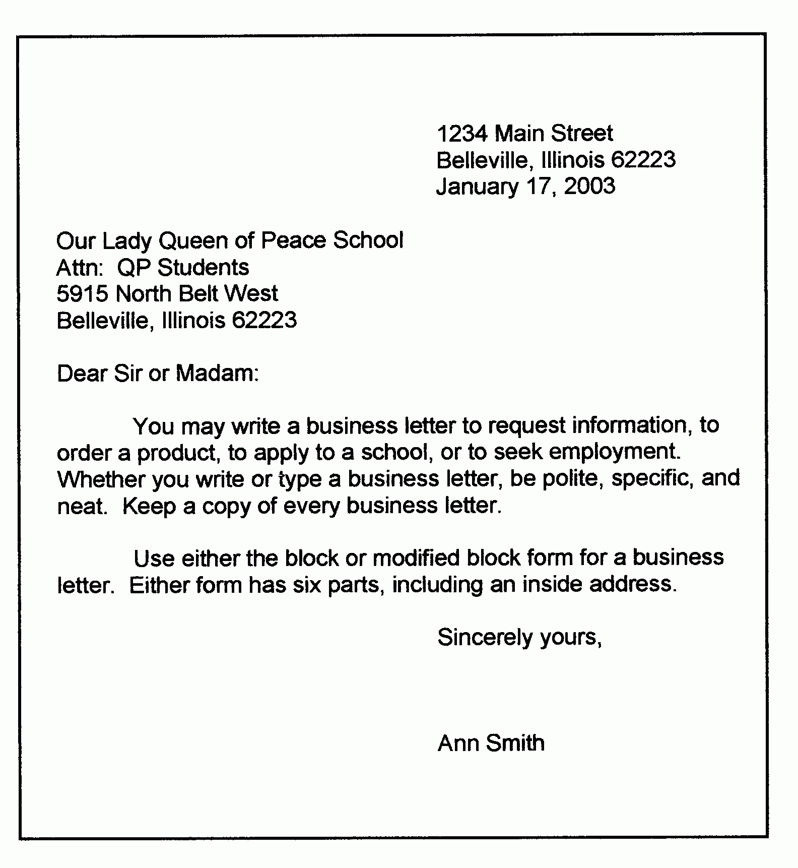 Personal Business Letter Format | Sample Business Letter Throughout Modified Block Letter Template Word