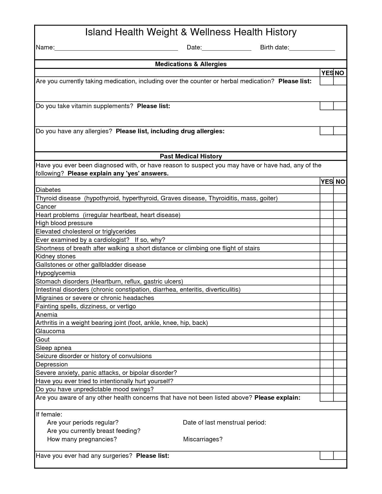 Personal Medical History Form Template | Medical History Pertaining To Medical History Template Word