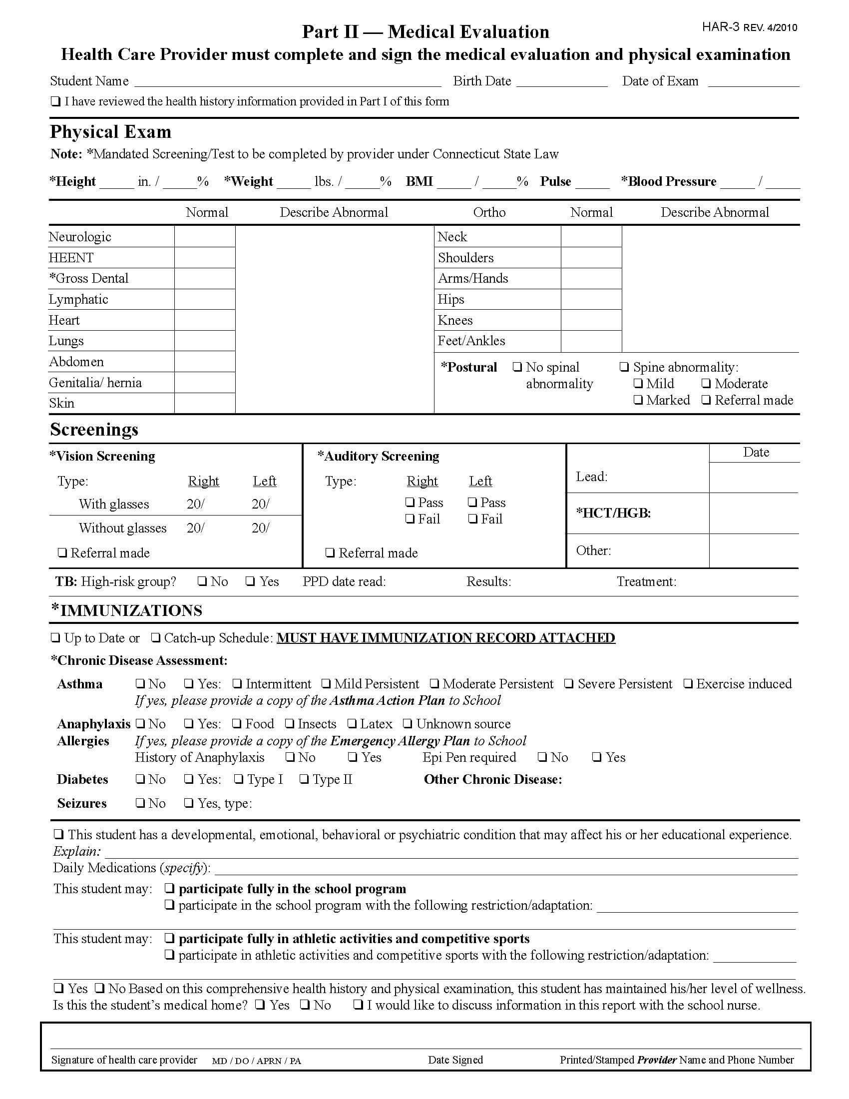 Physical Examination Form Filled Out – Zimer.bwong.co Throughout History And Physical Template Word