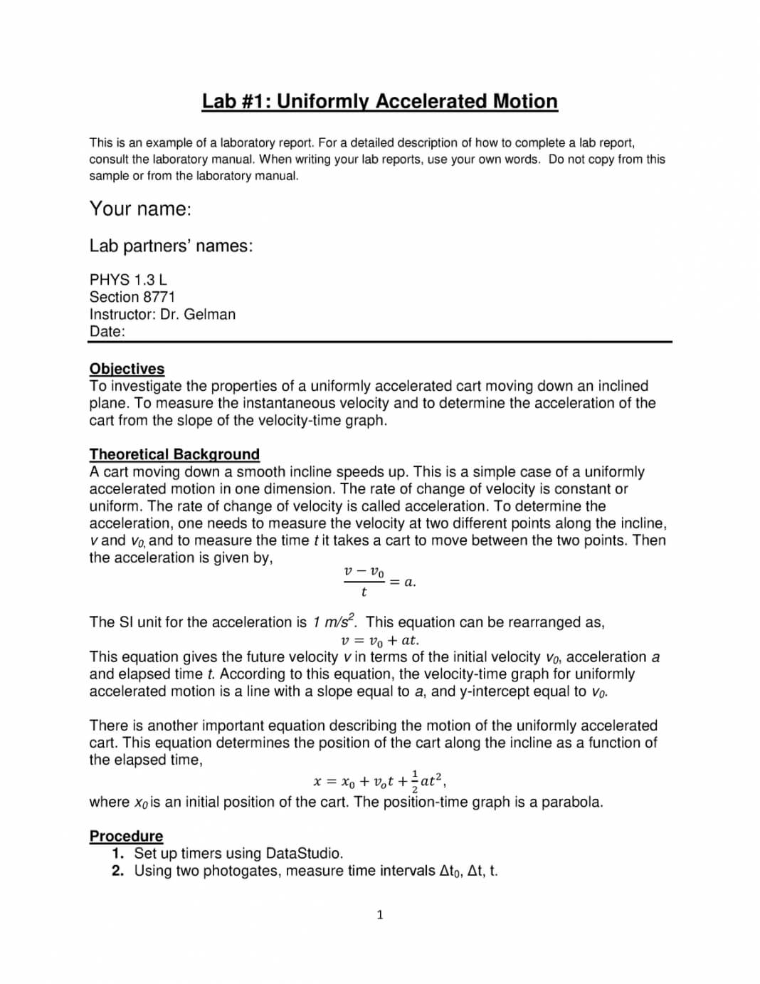 Physics Lab Report Example Pdf Sample High School Within Lab Report Conclusion Template
