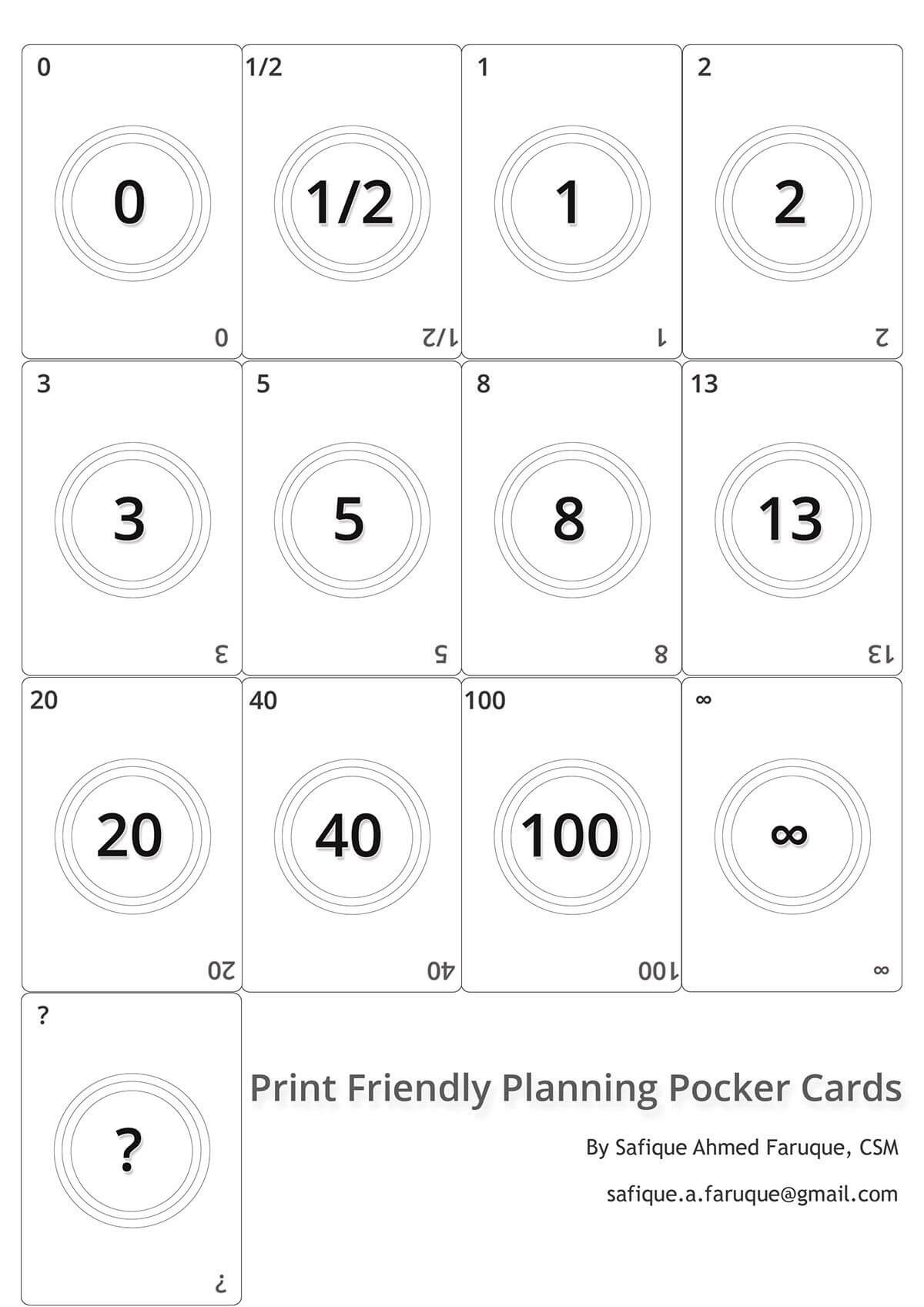 Picture: Agile Planning Poker Cards. Black And White Print With Planning Poker Cards Template