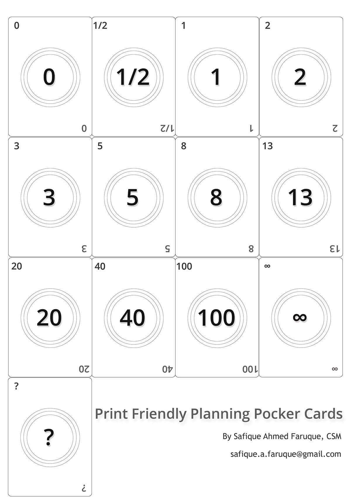 Picture: Agile Planning Poker Cards. Black And White Print With Planning Poker Cards Template