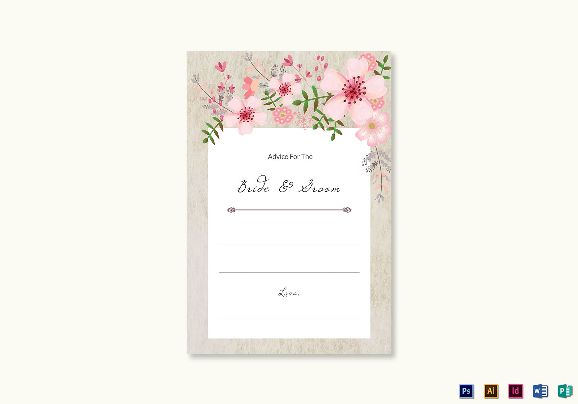 Pink Floral Wedding Advice Card Template Throughout Marriage Advice Cards Templates
