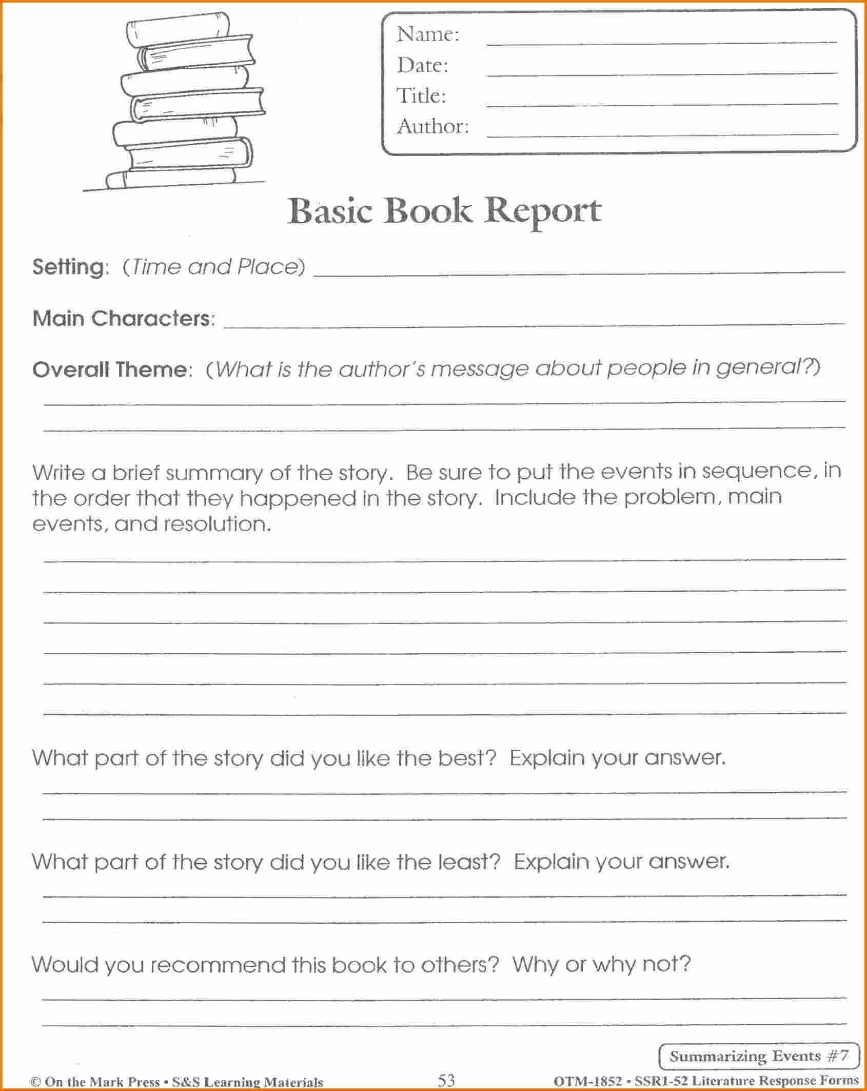 Book Report Template For Grade 1