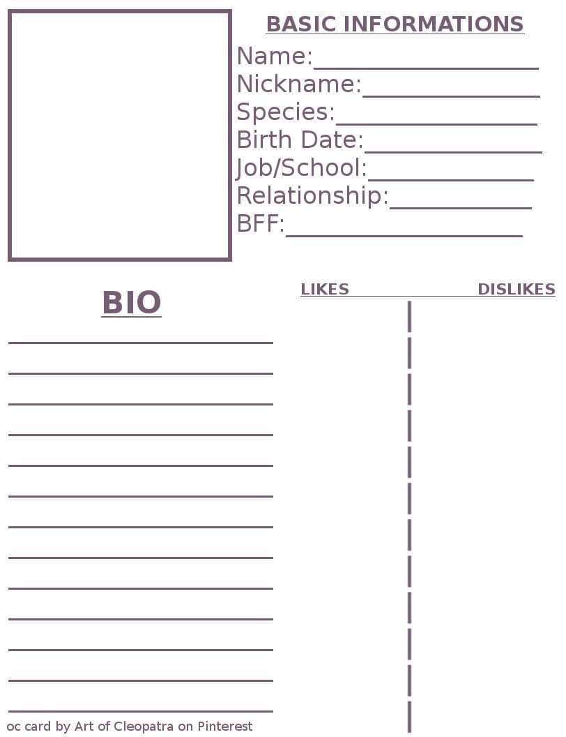 Pinming On Art Work In 2019 | Character Reference Sheet For Bio Card Template