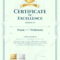Portrait Certificate Of Excellence Template With Award Ribbon.. For Award Of Excellence Certificate Template