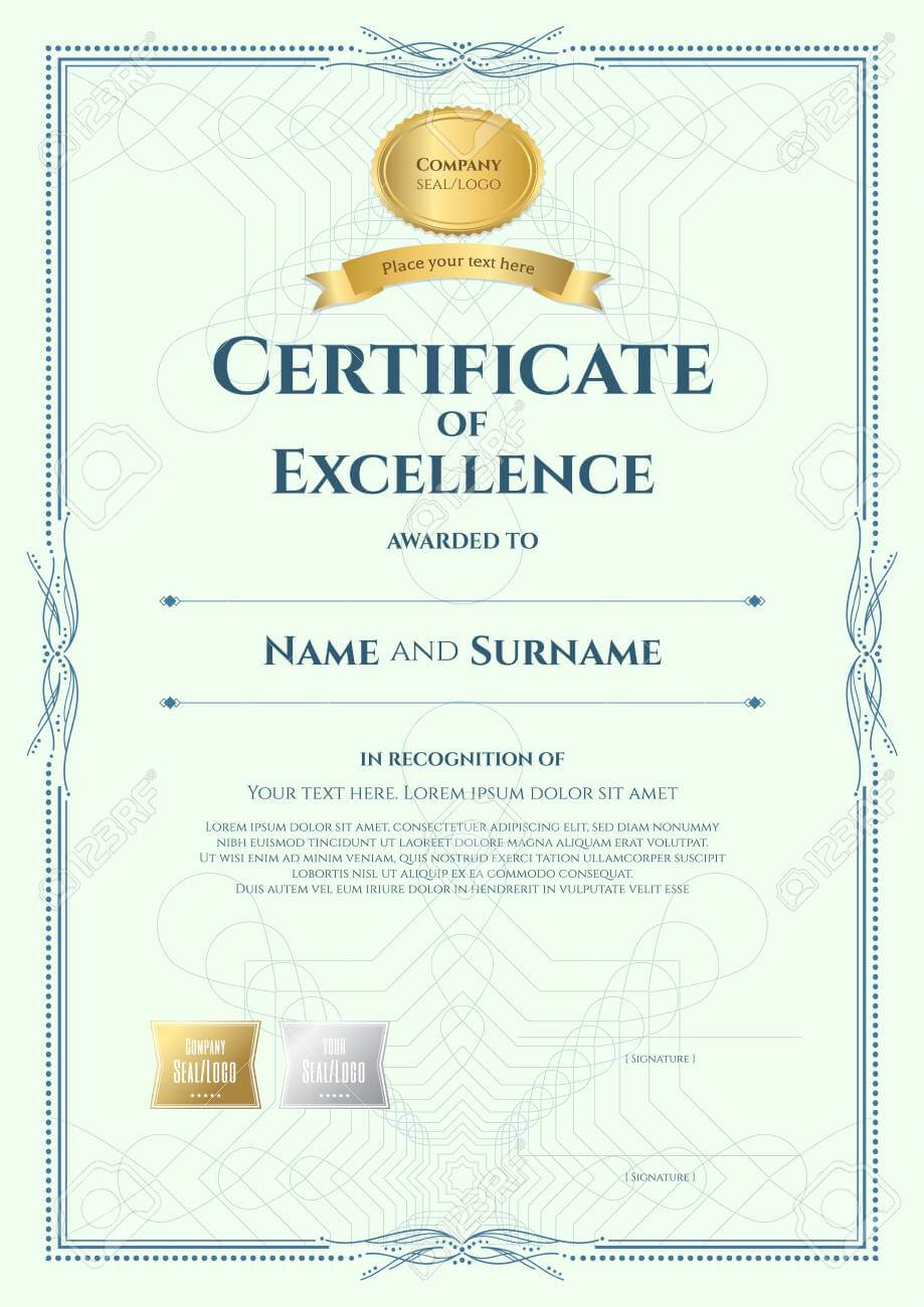 Portrait Certificate Of Excellence Template With Award Ribbon.. For Award Of Excellence Certificate Template