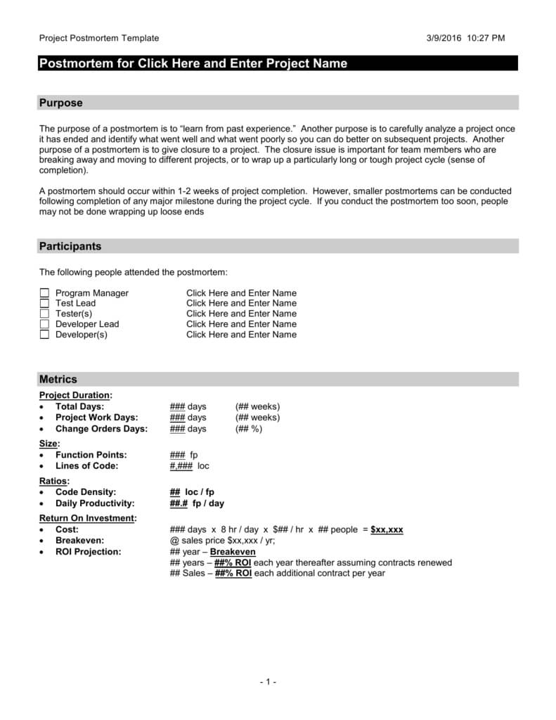 Post Mortem Template Throughout Wrap Up Report Template