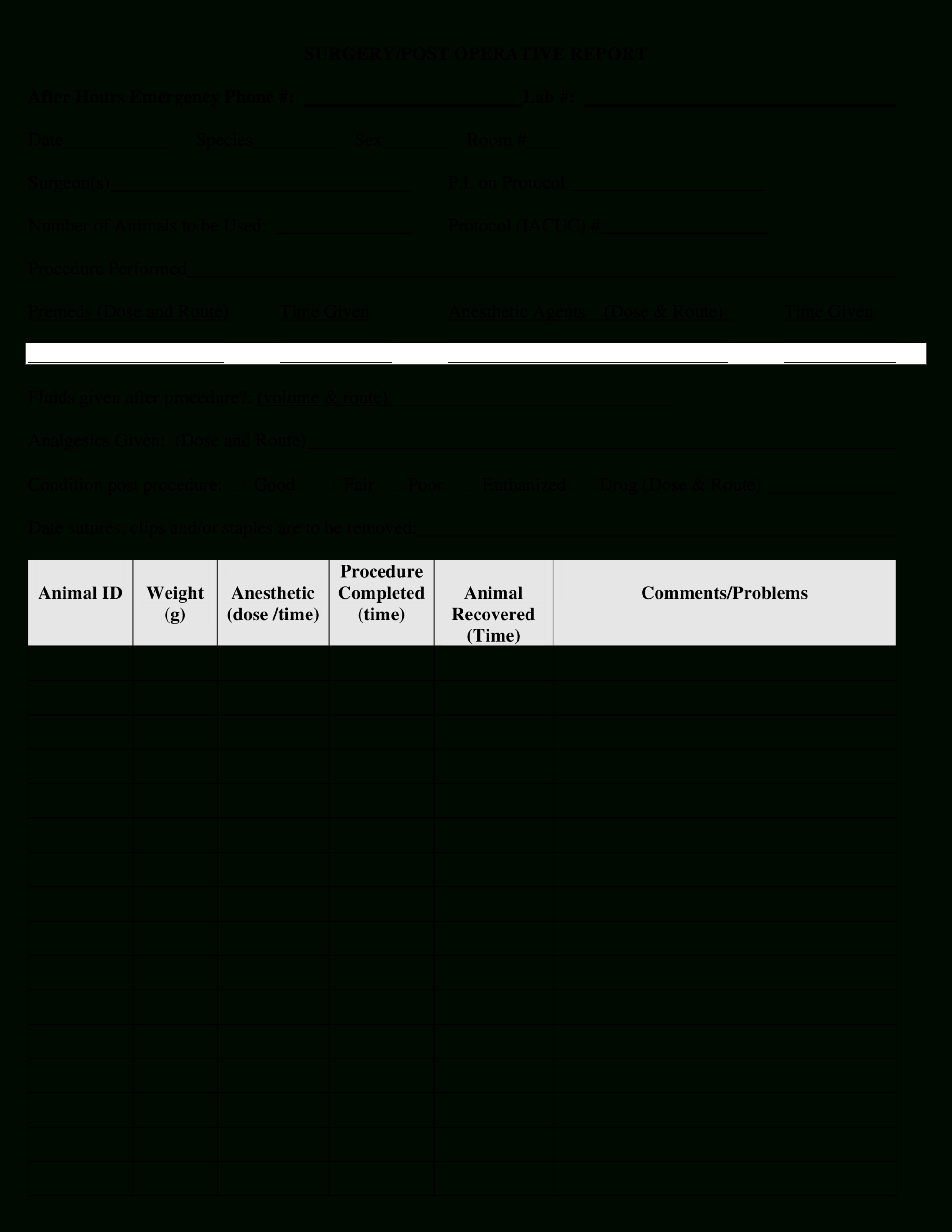 Post Operative Report | Templates At Allbusinesstemplates In Operative Report Template