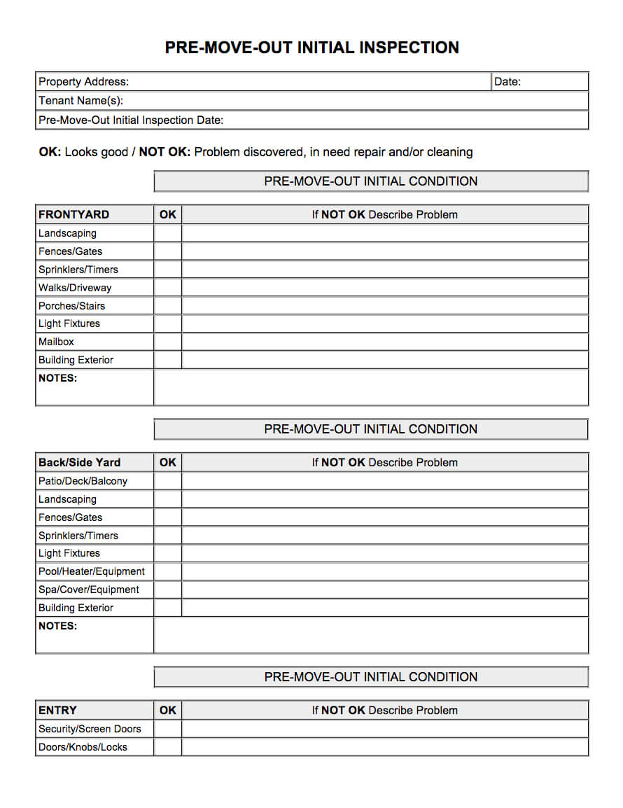 Pre Move Out Initial Inspection Pdf In 2020 | Being A Intended For Pre Purchase Building Inspection Report Template