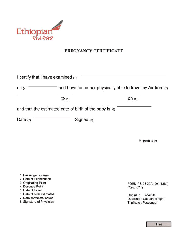 Pregnancy Fit To Fly Letter Sample - Fill Online, Printable Pertaining To Fit To Fly Certificate Template