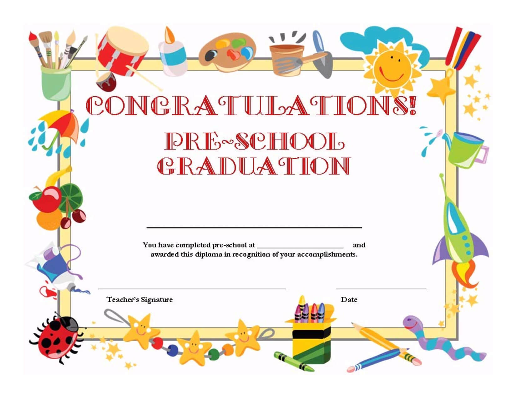Preschool Graduation Certificate Template Free | Graduation Pertaining To Preschool Graduation Certificate Template Free