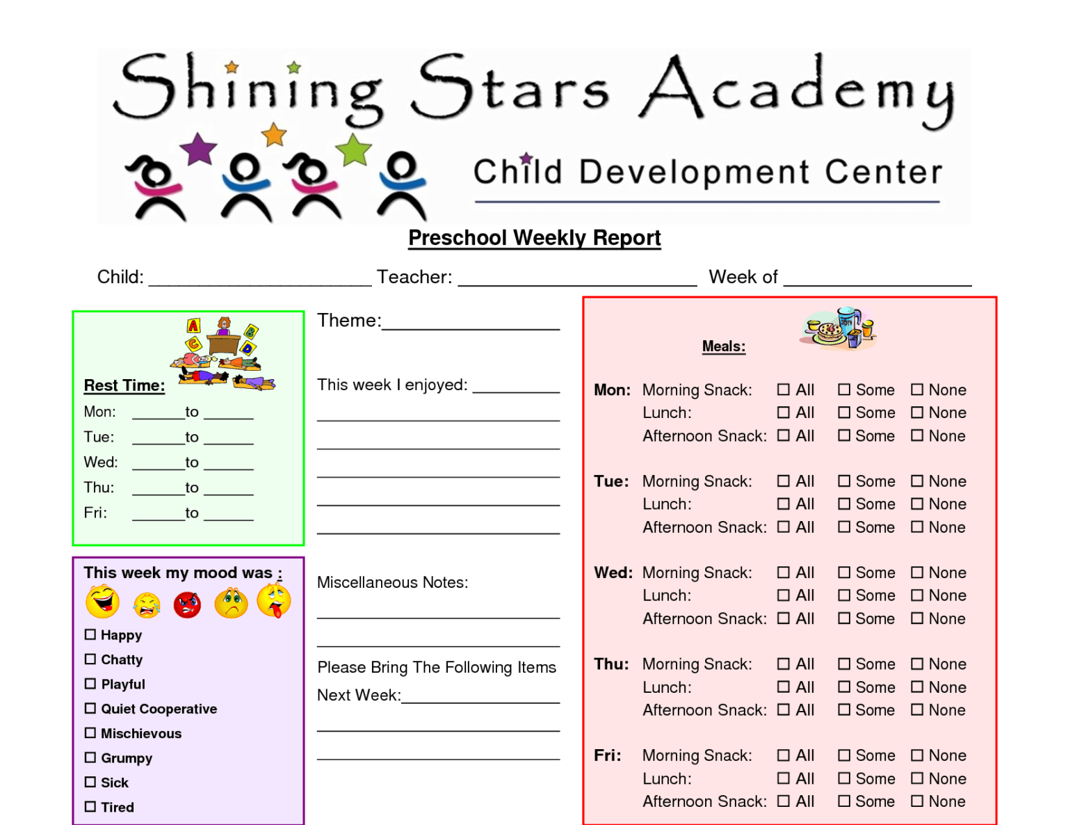 Preschool Progress Report Template Report Card Template Within