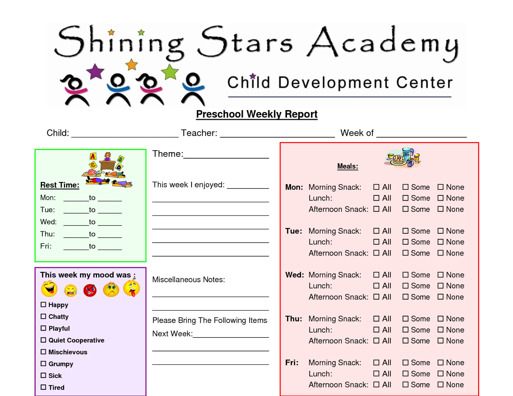 Preschool Progress Report Template | Report Card Template Within Preschool Progress Report Template