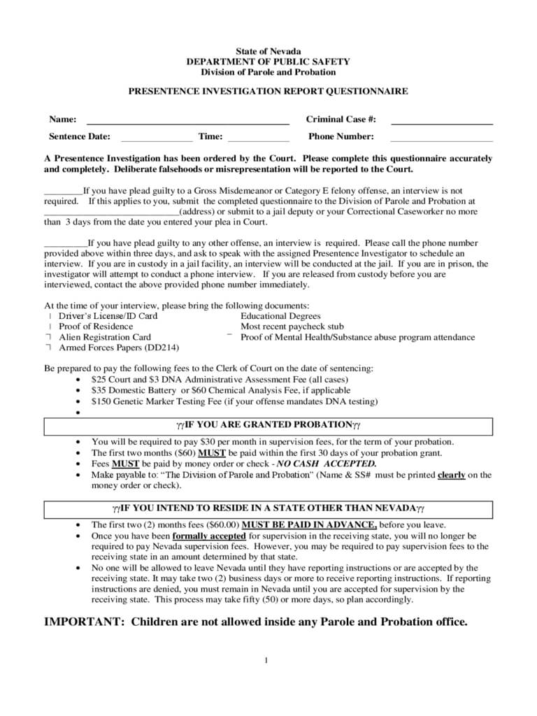 Presentence Investigation Report Form – 2 Free Templates In Inside Presentence Investigation Report Template