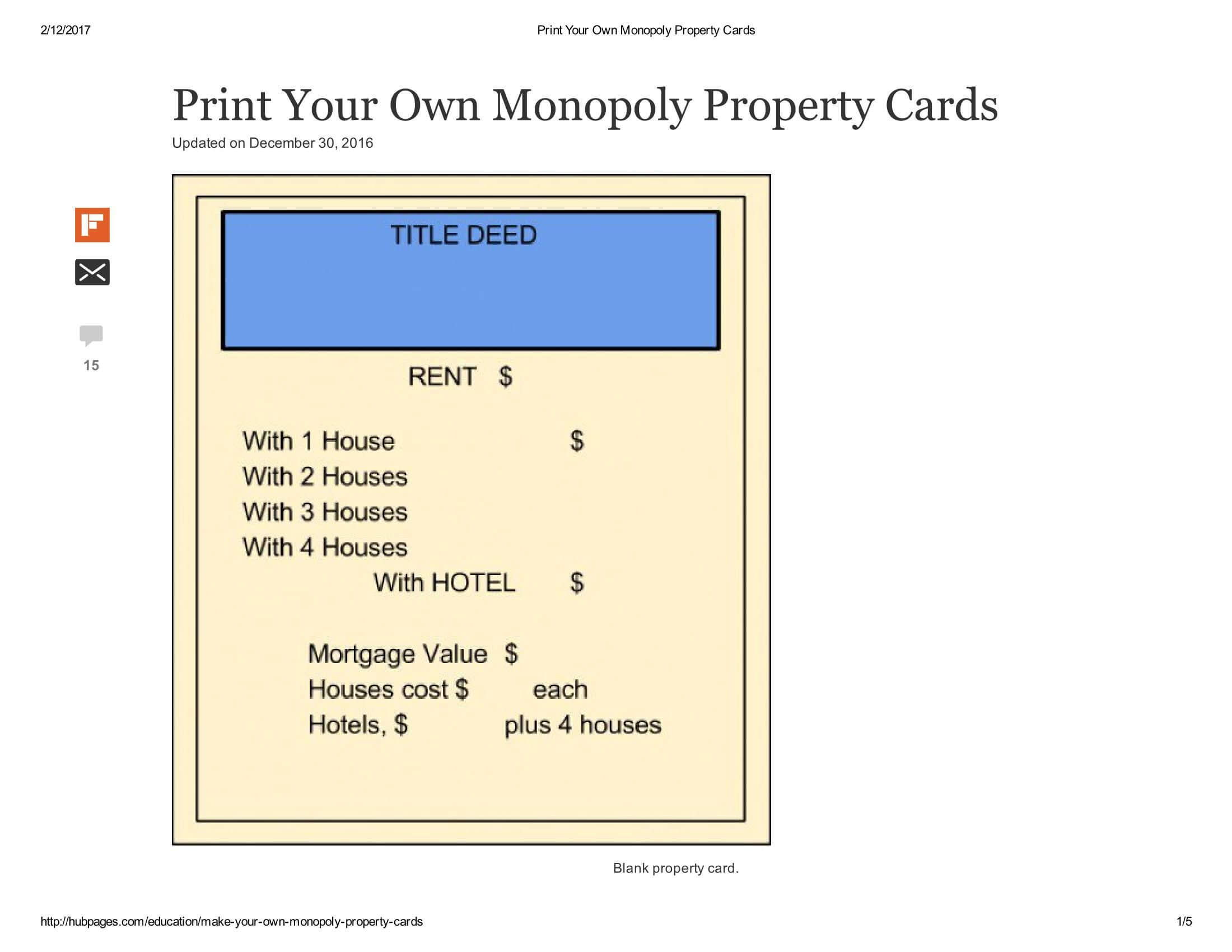 Print Your Own Monopoly Property Cards Document Pages 1 – 5 With Monopoly Property Card Template