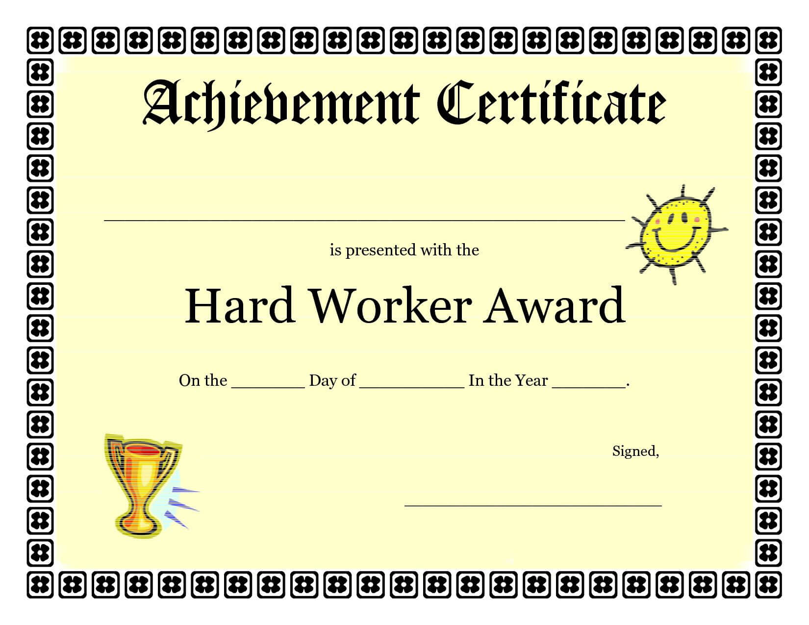 Printable Achievement Certificates Kids | Hard Worker Throughout Certificate Of Achievement Template For Kids