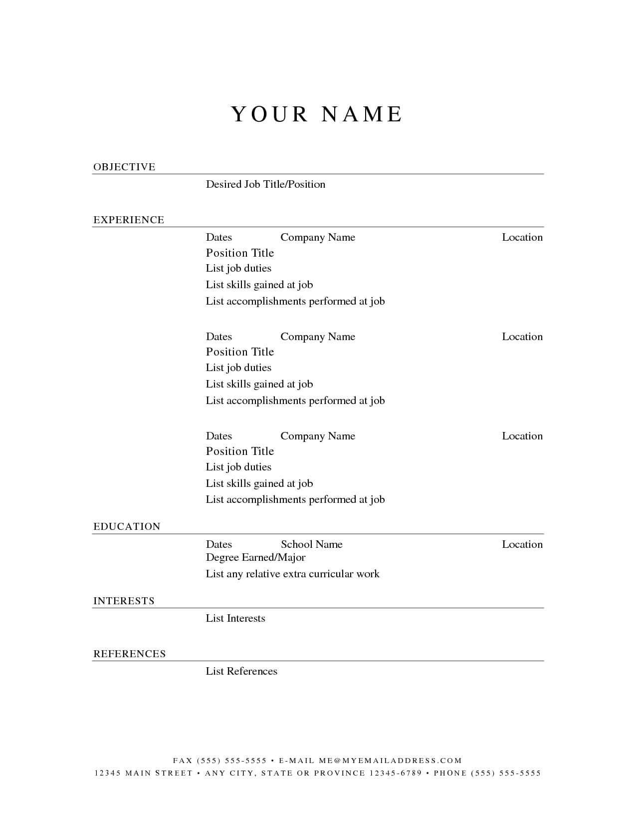 Printable Basic Resume Template – Zimer.bwong.co Intended For Free Blank Cv Template Download