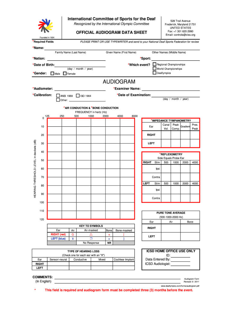 Printable Blank Audiogram Form - Fill Online, Printable With Regard To Blank Audiogram Template Download