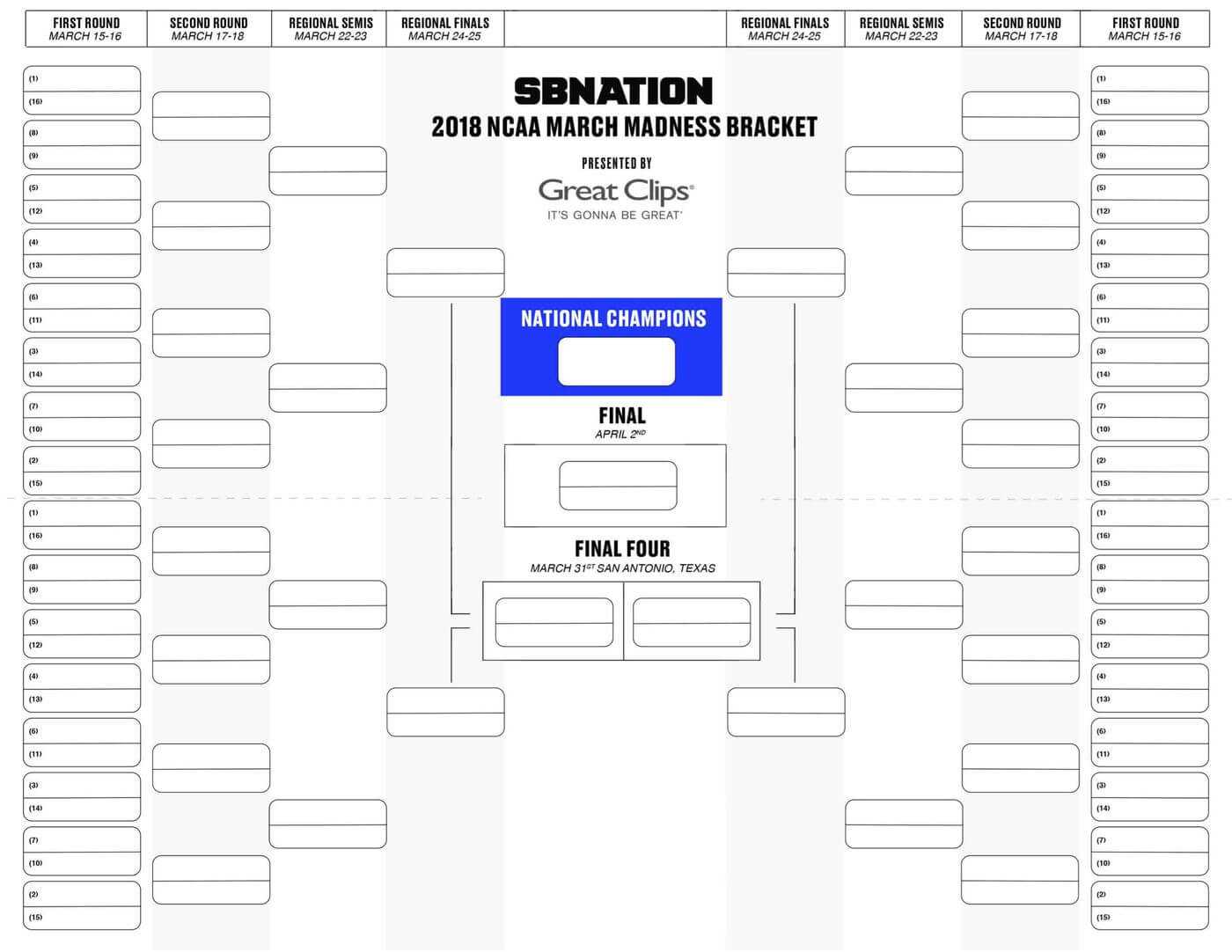 Printable Bracket 2018: Get Your Blank Version Here Pertaining To Blank March Madness Bracket Template