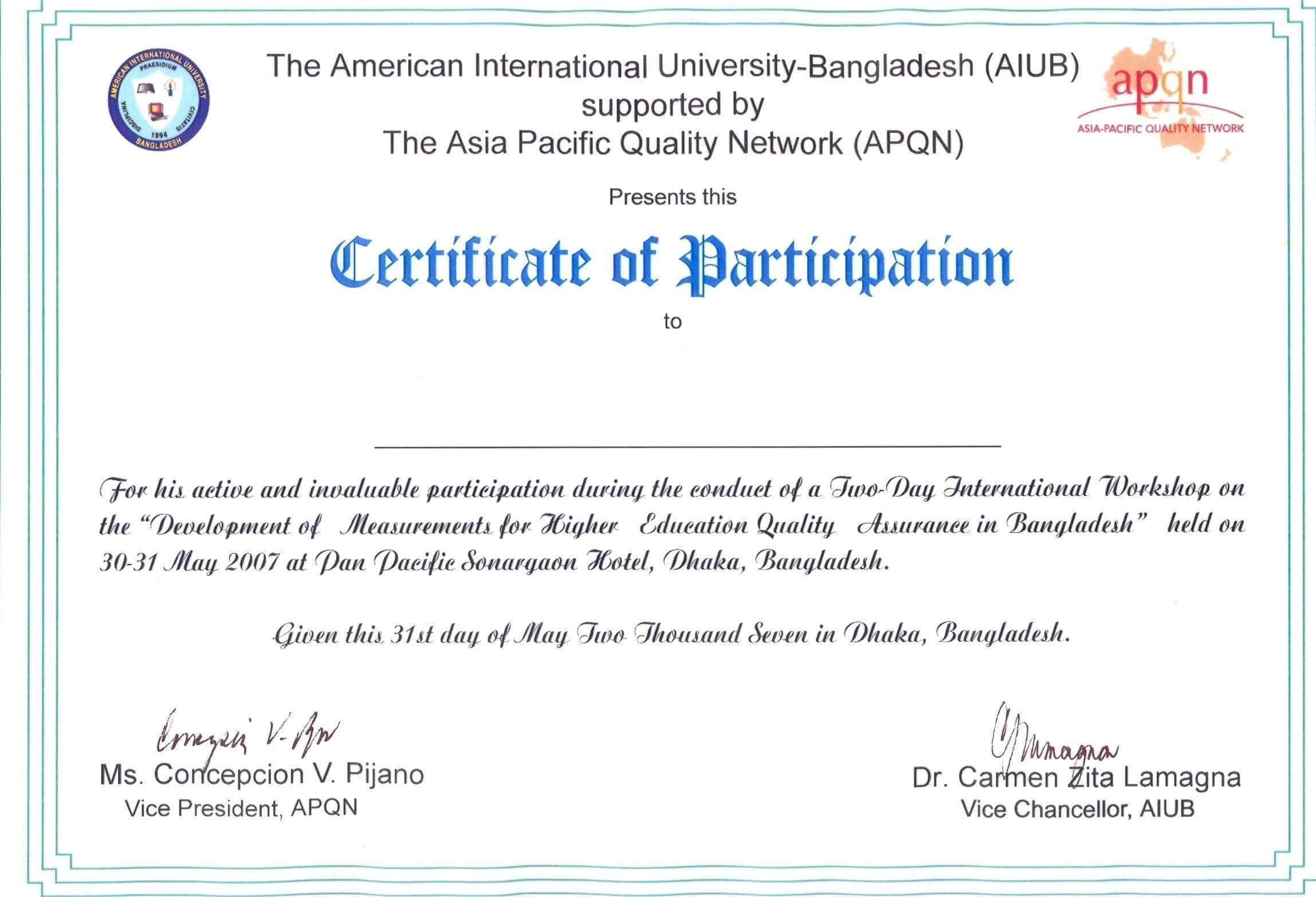 Printable Certificate Of Participation – Sample Certificate Intended For Sample Certificate Of Participation Template