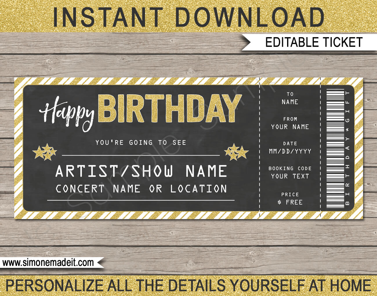 Printable Concert Ticket Template | Birthday Gift Voucher In Golf Gift Certificate Template