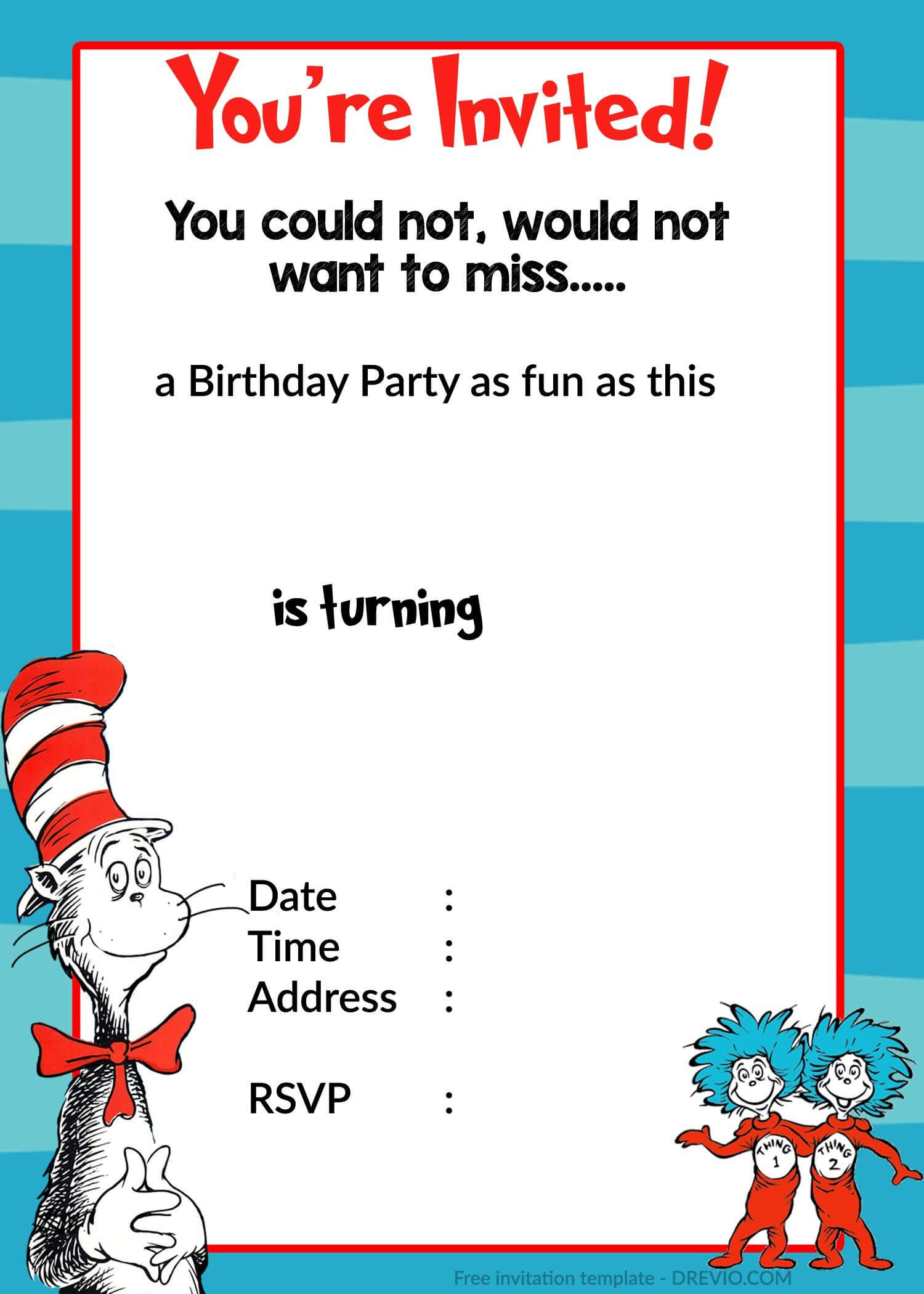 Printable Dr. Seuss Birthday Invitation | Birthday With Regard To Dr Seuss Birthday Card Template