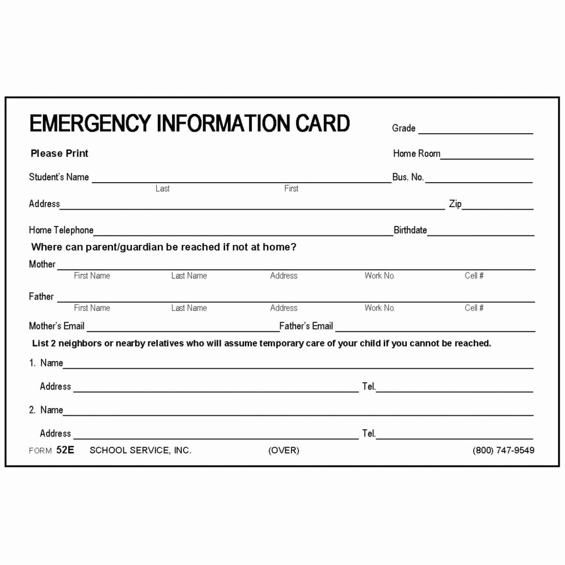 Printable Emergency Contact Cards | Template Business Psd Pertaining To Emergency Contact Card Template