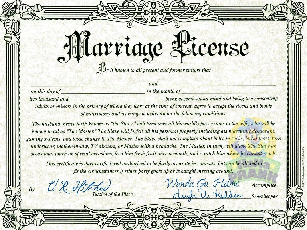 Printable Fake Marriage Certificate Template – Zimer.bwong.co With Regard To Blank Marriage Certificate Template