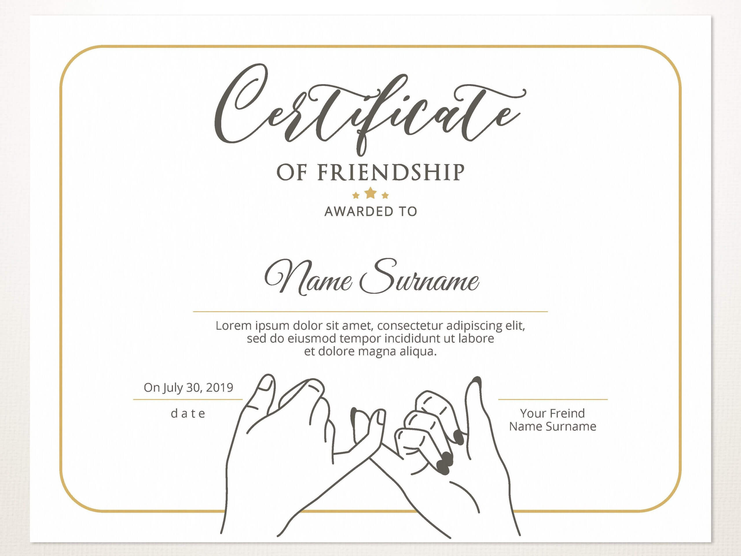 Printable Friendship Certificate Template Editable Regarding Elegant Gift Certificate Template