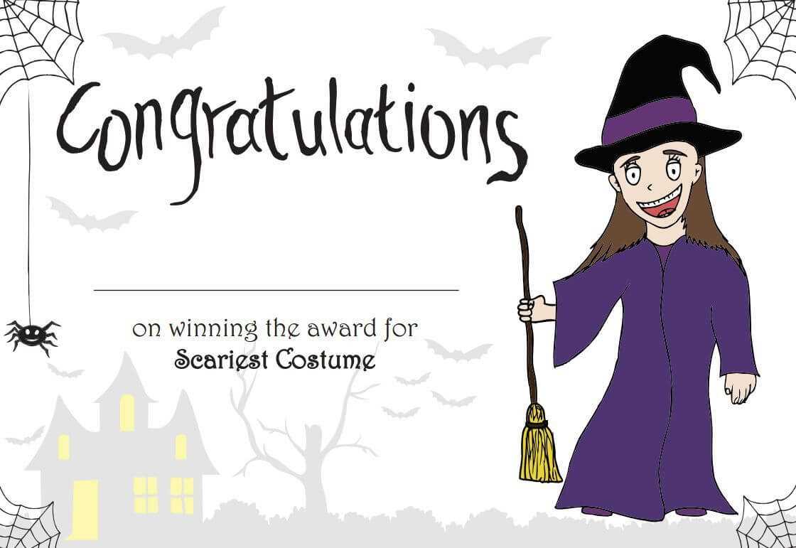 Printable Halloween 'scariest Costume' Certificate For For Halloween Costume Certificate Template