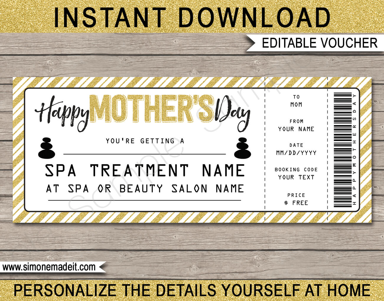 Printable Mother's Day Spa Voucher Template | Spa Gift Inside Spa Day Gift Certificate Template