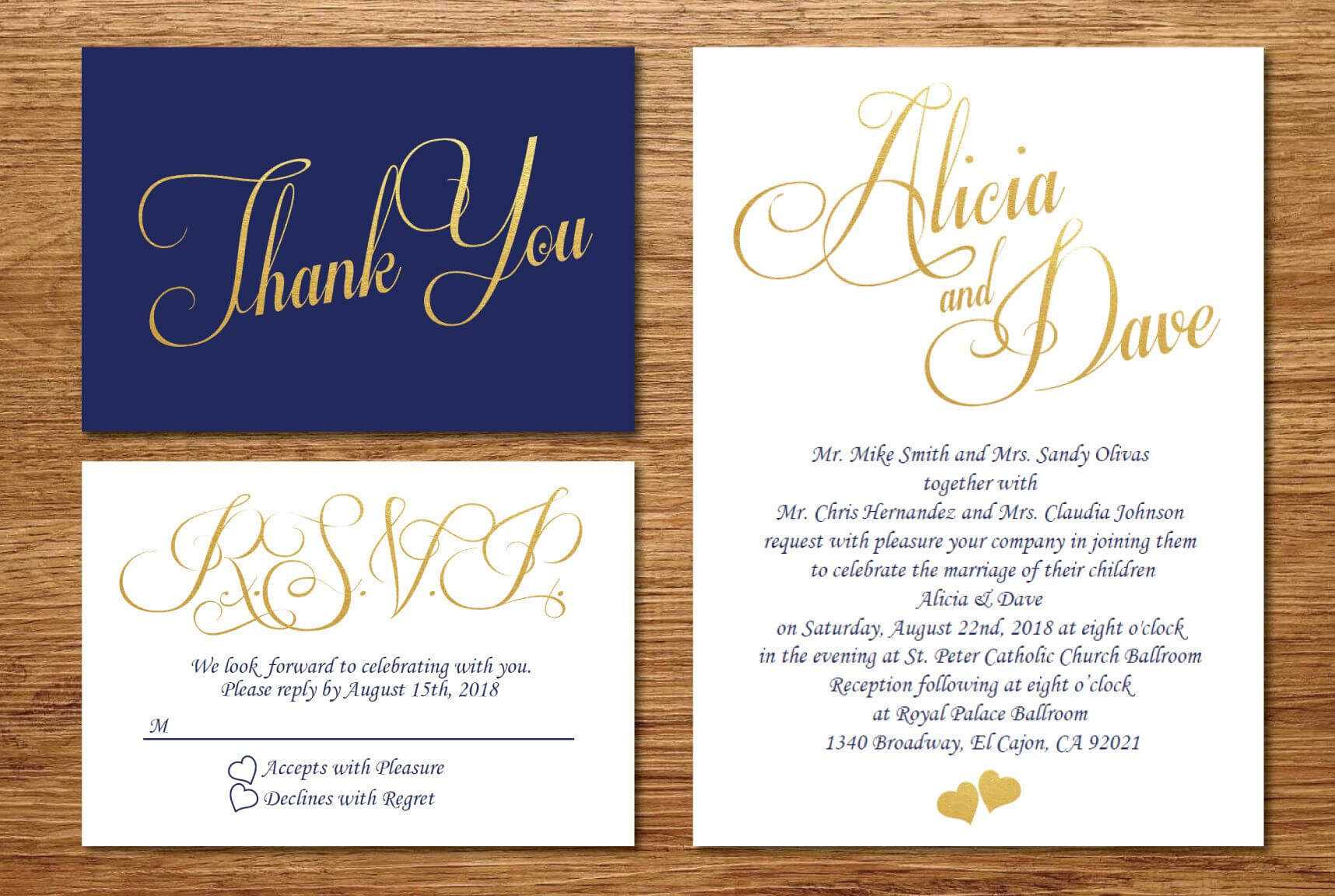 Printable Navy Blue And Gold Wedding Invitation/wedding With Regard To Wedding Card Size Template