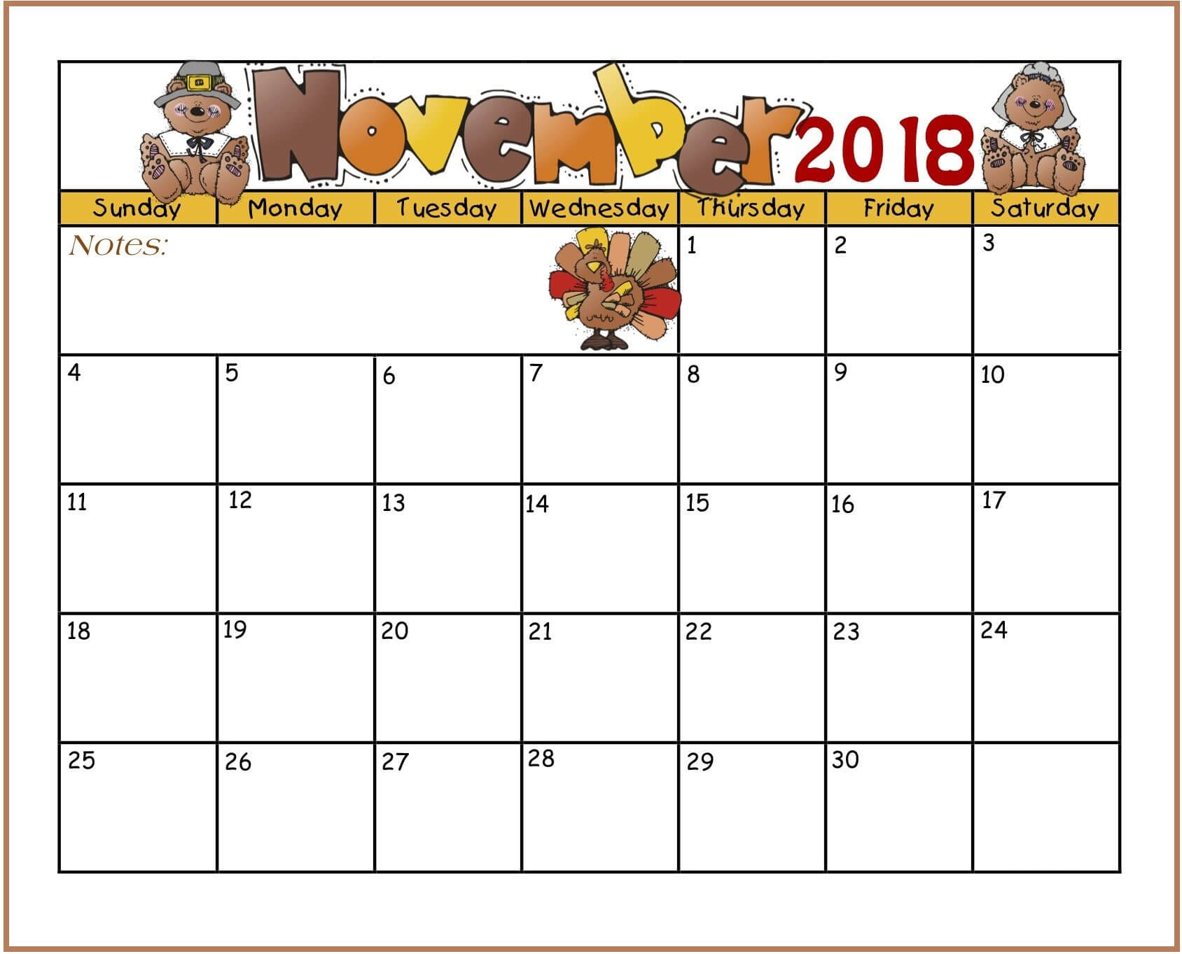 Printable November 2018 Calendar For Kids | November Regarding Blank Calendar Template For Kids