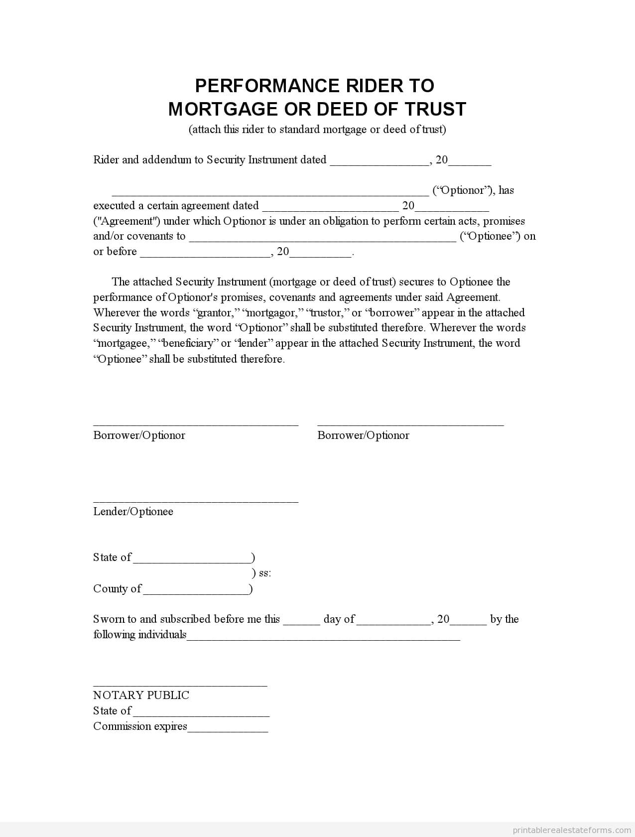 Printable Perf Mortgage Addendum 3 Template 2015 | Real For Blank Legal Document Template