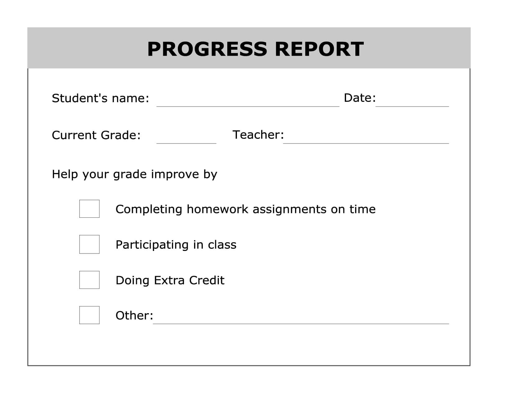 Printable Progress Report Template | Progress Report Pertaining To High School Progress Report Template