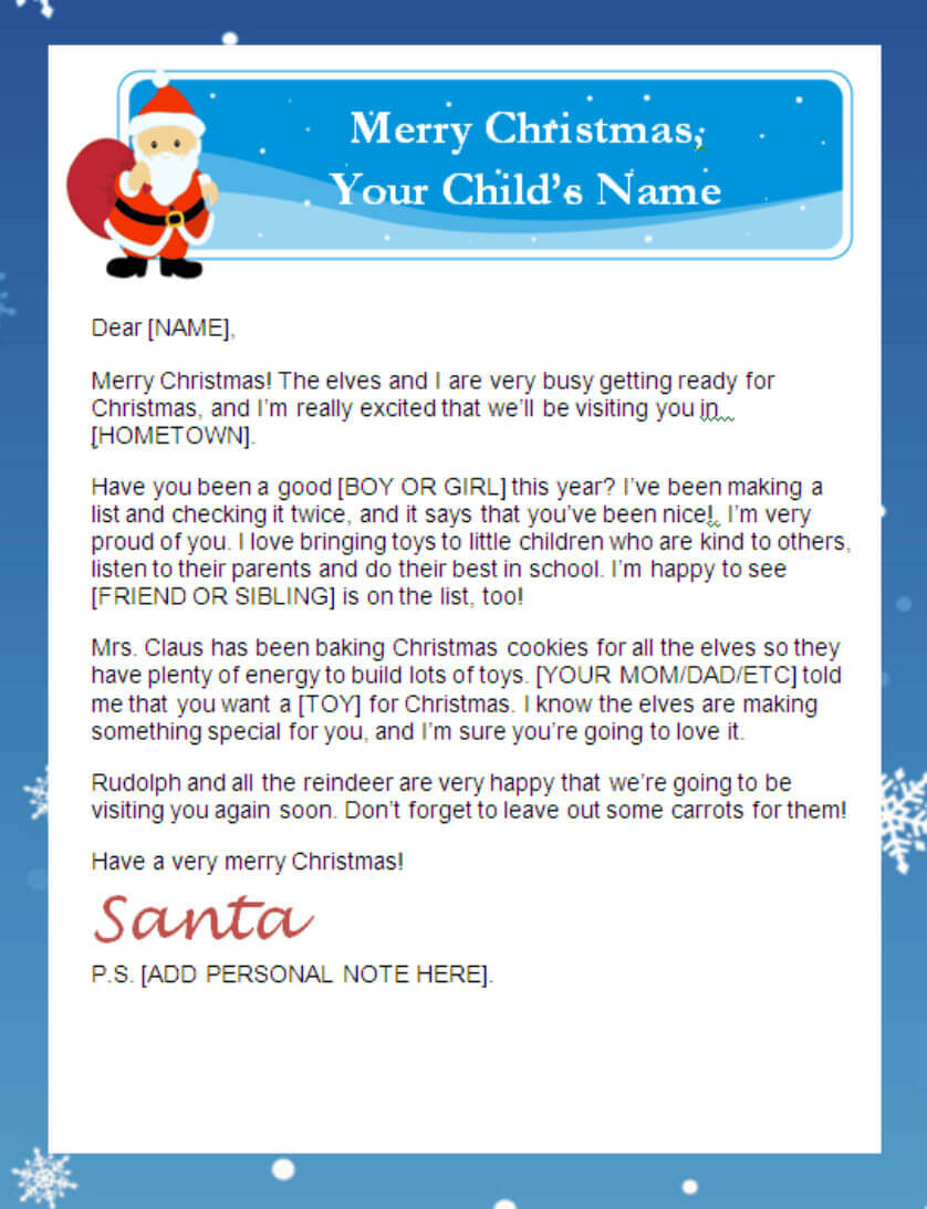 Printable Santa Letters | With Regard To Letter From Santa Template Word