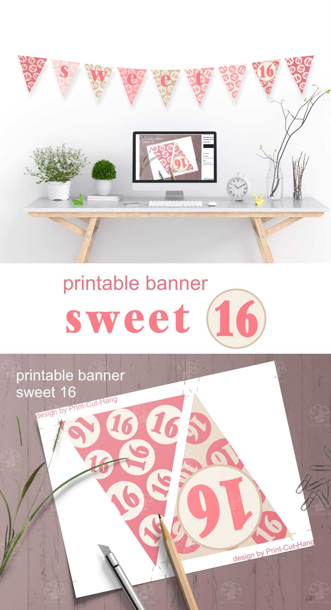 Printable Sweet 16 Banner – Pink 16Th Birthday Decoration In Sweet 16 Banner Template